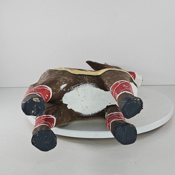 Hand Painted Papier Mache Reindeer Statue With Antlers Colorful Saddle Christmas - Picture 8 of 9